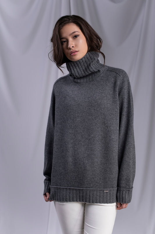 Grauer Rollkragenpullover aus Kaschmir für Damen